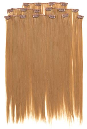 Prettyland 7-teilg SET Statik-frei Clip-In 50cm glatt lang-Haar strähnen Haarteil Haarverlängerung Braun-Blond BL30