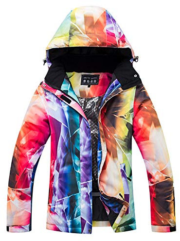 YOJOLO Bunt Bedruckte Damen Skijacke Oberbekleidung Wasserdicht Winddicht Thermo Mountain Windbreaker Mantel,B,L