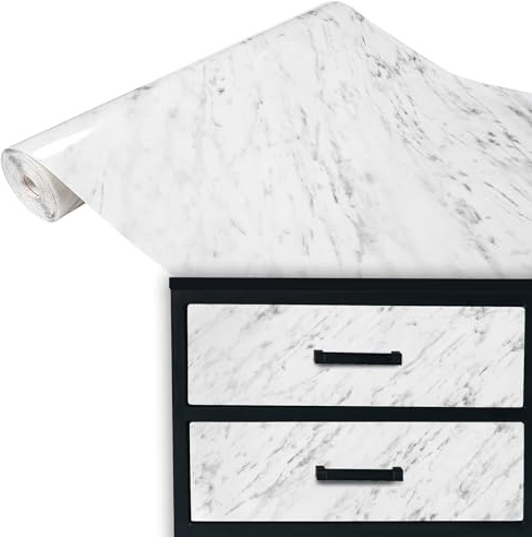 DecoMeister Klebefolie Möbel 90x100 cm | Selbstklebende Möbelfolie in Stein- und Marmoroptik | Klebefolie für Möbel ideal für Küche, Bad und DIY Projekte | Carrara Grau