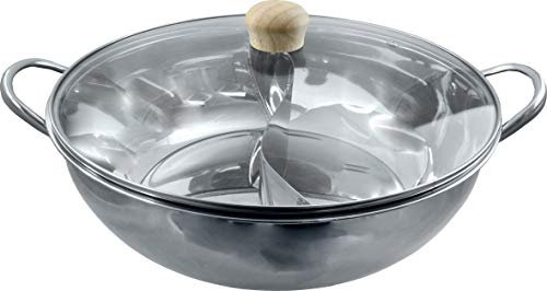 JADE TEMPLE 17105 - Wok in acciaio INOX con coperchio in vetro, diametro: 34 cm