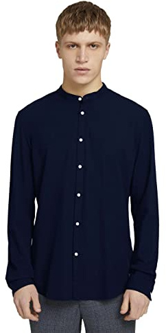 TOM TAILOR Denim Camicia con Colletto Alto, Uomo, Blu (Navy Small Dobby 25265), XXL