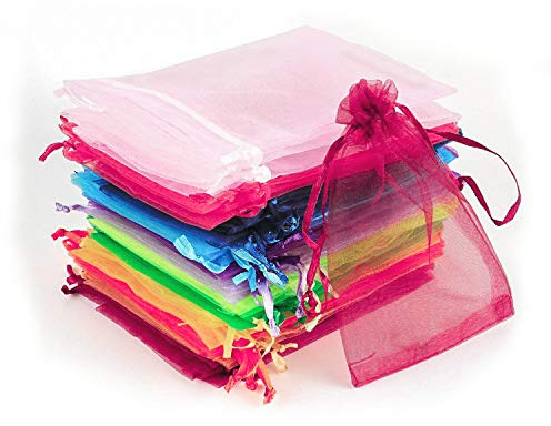 MEISO 100 Pezzi Sacchetti Organza 10 x 15 cm, Colore Borse Organza con Coulisse, Sacchetti per Lavanda, per Matrimonio Festa Favore, Caramella, Gioielli (10 Colori)
