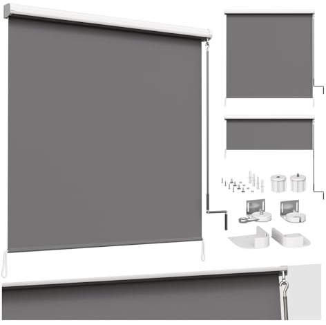 WOLTU Senkrechtmarkise Balkonmarkise mit Handkurbel, Dunkelgrau 140x140 cm | Für Terrasse Balkon, UV-beständig Sonnenschutz Windschutz und Sichtschutz
