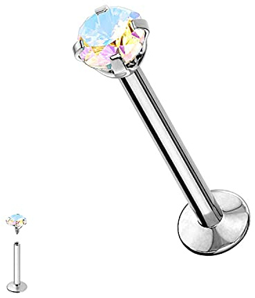 WARRIOR Lippenpiercing Tragus Helix Stud STERIL aus 316L Chirurgenstahl/Titan mit einer Kristallkugel mit 3mm Innengewinde PCS-008 / PCS-034 / PCS-016 / PCS-008