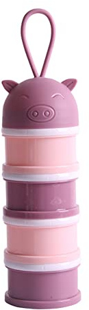 ISAKEN Portable Milk Powder Dispenser, Cartoon Pig Milk Powder Storage Box Stackable 4 Layer Formula Milk Powder Pots Baby Food Storage Snacks Container for Outdoor Travel Camping, Pink