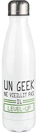 Bouteille Isotherme blanche au motif Geek level up