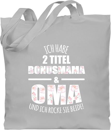 Baumwolltasche - Mama - Taschen - Ich habe 2 Titel Bonusmama & Oma und ich rocke sie beide! - Unisize - Hellgrau - geschenk tasche zum muttertag mutter stoffbeutel muttertagsgeschenk von kindern mom