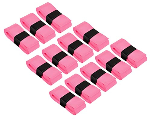 PATIKIL 43.3 Nastro Impugnatura Racchetta Tennis 12 Pezzi PU Overgrip Elasticizzato Antiscivolo Assorbe Sudore per Badminton Canna Pesca Rosa