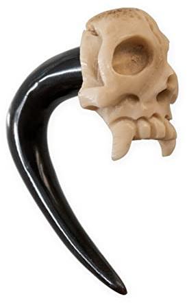 Fly Style Piercing Ohr Expander aus Horn und Knochen - Dehnstab Dehnschnecke Dehnungsschnecke Dehnsichel - Vampir Schädel, Grösse:14 mm (Paar)