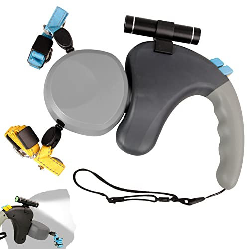 SHAOUMAN Beidseitig versenkbare Leine mit LED-Taschenlampe, 360°-Kupplung, zweifarbiger Stopp-Knopf mit reflektierender Sicherheitsleine für kleine bis mittelgroße Hunde (grau)