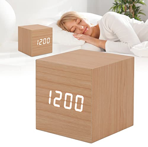 ZJchao Wecker Holz, Wecker Digital, LED Holzuhr Multifunktionaler Großbildschirm 3 Helligkeit Augenschutz Tragbare Intelligente LED Digitaluhr für Büro und Schlafzimmer
