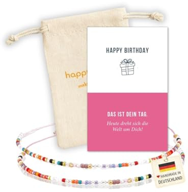 happymaker - Freundschaftsarmbänder, handgefertigt aus Miyuki Perlen in Deutschland mit Geschenkverpackung und Spruchkarte, Happy Birthday, Good Luck, BFF, Glückwunsch