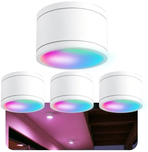 SSC-LUXon CELI-WX Deckenspot 4x weiß IP44 Smart GX53 RGBW WLAN Bad | Vier smarte Bad-Deckenspots weiß rund IP44 - RGBW GX53, 16 Mio Farben per App & Sprache, WLAN ohne Hub, für Bad, Flur & Außen