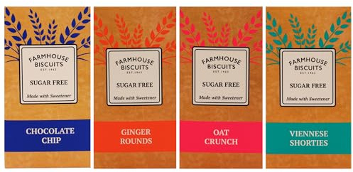 Farmhouse Sugar Free Biscuits For Diabetics Multipack Selection Box - Viennese Shorties, Ginger Cookies, Choc Chip Cookies, Oat Crunch Cookies