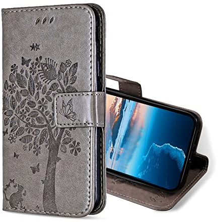 KANVOOS Funda para Motorola Moto E13, Funda Tapa Libro Movil de Cuero PU, Ranura para Tarjeta Plegable Billetera Carcasa para Motorola E13 (Gris)