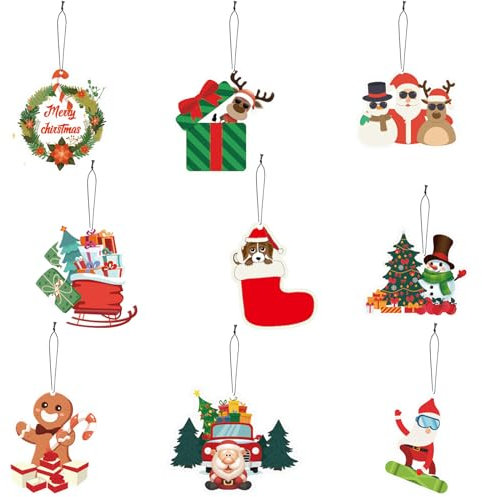 9 Pezzi Deodoranti per Auto Natalizi, 3 Profumi Eodoranti per Auto Particolari con Alberi di Natale Renne Pupazzo di Neve, ecc Deodoranti per Auto Appesi Auto per Interni Donne Adolescenti