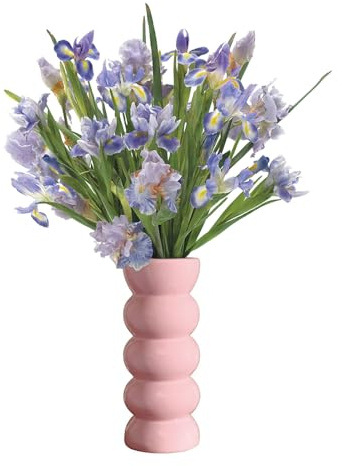 LEMCC Blasenvase, Weiße Keramikvase, Hohe Blumenvase, Moderne Runde Zylindervase, Gewellte Trockenblumenvase, Dekorative Mehrfarbige Vasen für Wohnzimmer, Schlafzimmer, Büro, Tisch,(Rosa-L)