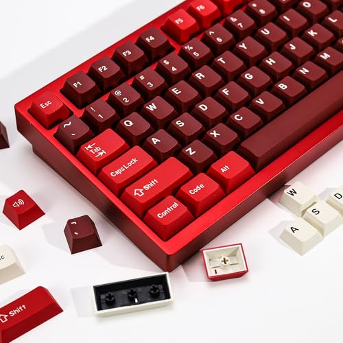 KBDiy Jamon PBT Double Shot Keycap Set,176 Keys Red Custom Key Cap Keycaps 70 Percent Cherry Profile Keycaps for 61/64/68/84/87/100/104/108 Mechanical Keyboard