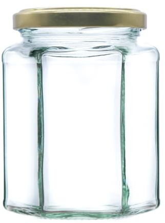 340g (280ml) Hexagonal Glass Jam Jars - Marmalade, Honey hex Jar (Gold Lid, Pack of 12)