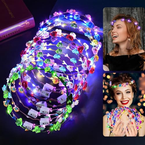 12 st LED-pannband, LED krans blommor för flickor krans, kronor blommor för kvinnor hårtillbehör bröllopsfest födelsedag och semester dam och flicka