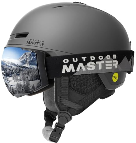 OutdoorMaster Diamond II MIPS Ski Helmet with Ski Goggles PRO Set - Adjustable Fit Snowboard Helmet and Snow Goggles Set - Snow Sport Helmet for Men, Women & Youth - Matte Graphite, S