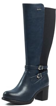 GABYLOU - Modello Marta - Stivali da donna 2 XL con tacco largo - 2 suole, 1 rimovibile - Tacco a blocco di 7 cm - Chiusura con cerniera YKK - Stile autunno inverno per polpacci larghi