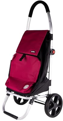 Cofan Carro de la compra plegable con 2 ruedas | Material: aluminio | Bolsa de 43 litros | Bolsillo para congelados | | Negro y beige/Negro y granate (Negro y Granate, 43 Litros)