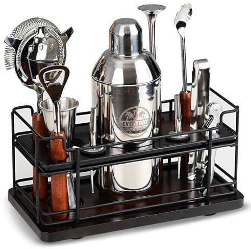 EVERYDAY COCKTAIL® |Set di 10 strumenti da bar di lusso con scatola di legno | shaker per cocktail | kit da barista - kit da cocktail | accessori da bar per il set da bar di casa, set da cocktail, set