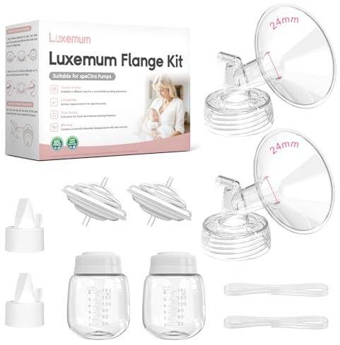 Spectra Replacement Pump Parts for S1/S2/9 Plus/Synergy Gold | Breast Pump Parts Help to Restore Pump Suction, Include Spectra Flanges 24mm/Valves/Backflow Protectors/Tubing/Bottles