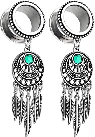 Grewod Tunnel Frauen, Edelstahl Silber Blätter Hängend mit Zirkonia Ohr Tunnel Flesh Tunnel Ohr Plug Ohr Expander Piercing Schmuck 26MM, 2 Stück