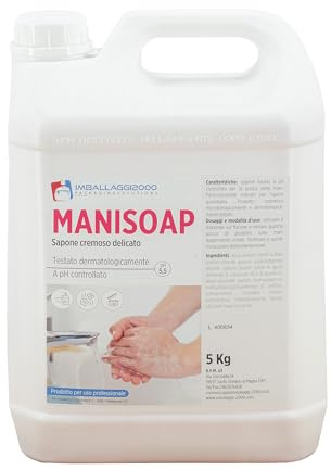 IMBALLAGGI 2000 - Sapone Liquido Mani Professionale 4 Saponi x 5kg Cremoso Delicato, Gel Sapone Mani Igienizzante Disinfettante Dermatologicamente Testato pH 5.5, Lavamani Ricarica Dispenser Industria