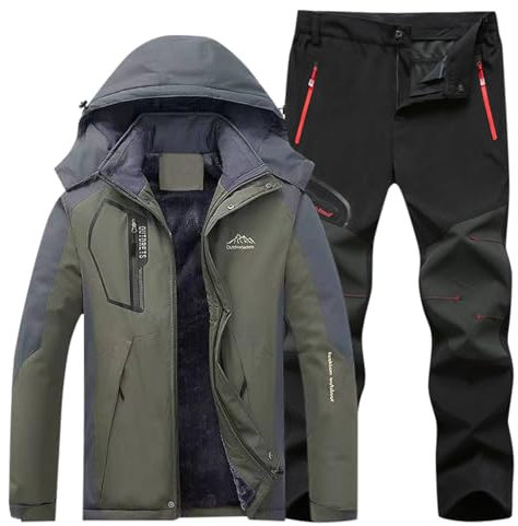 Generisch Thermoanzug Herren Angeln Winddicht Skianzug Winter Tracksuit Wasserdicht Schneeanzug mit Kapuzen Skibekleidung Warme Skijacke Jacke und Hosen Schneemantel