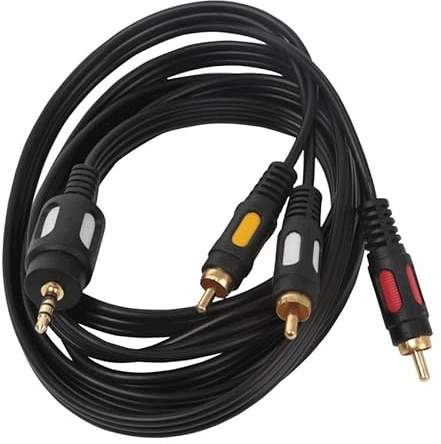 Blendend Cable de audio negro 3x RCA de 1.8 m, ideal para conectar equipos de audio y video, garantiza una transmisión clara y sin interferencias para disfrutar en casa.