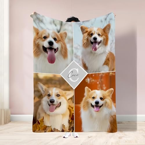 Drawelry Personalisierte Haustier Decken mit Hund Katze Foto Namen Drucken Kuscheldecke Maschinenwaschbar Sofa Bett Hundedecke Katzendecken Weihnachts Geschenke für Frauen, Männer Hundeliebhaber (D5)