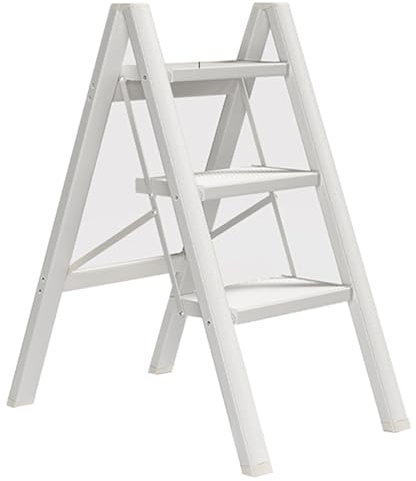 Klappbarer Aluminium-Leiterhocker für Zuhause, multifunktional, Küche, Treppenhaus, Gerüst, Innenbereich, kleine Leiterbank, Weiß