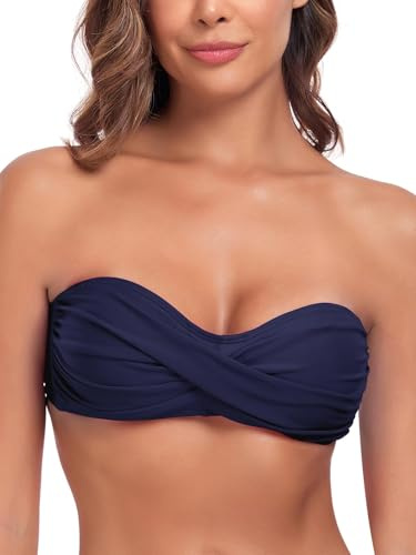 Ocean Blues Maillots de bain sans bretelles pour femmes bandeau bikini haut à nouer dans le dos, bleu marine, XL