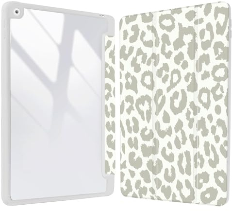 Vozehui 10.2 Zoll Leopard Print Hülle für iPad 9th/8th/7th Generation Case mit Clear Back Shell mit Bleistifthalter,Dreifaltiger Stand Schutzhülle mit Auto Sleep Wake für 10.2 Zoll 2021/2020/2019