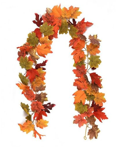 2 Stück Ahornblatt Girlande Herbstdeko Girlande 180cm Hängepflanze Herbst Blätter Herbstgirlande für Helloween Erntedankfest Kamin Deko Zimmer Tisch