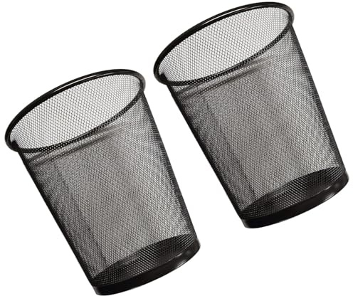 PRADICHI Mesh Wastebasket Trash Can – Steel Wire Garbage Bin for Office, Bathroom, Kitchen, Bedroom, Dorm – Ventilated Round Trash Bin for Home & Workspace (Black, 2 Pack)