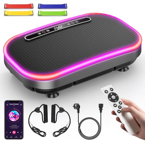 Plateforme Vibrante, Plateforme Vibrante Perte de Poids, 9 Modes Réglables, 1-200 Niveaux D’Intensité, Haut-Parleur Bluetooth Intégré, Télécommande, Écran LED, Antidérapant, Capacité de 200 KG