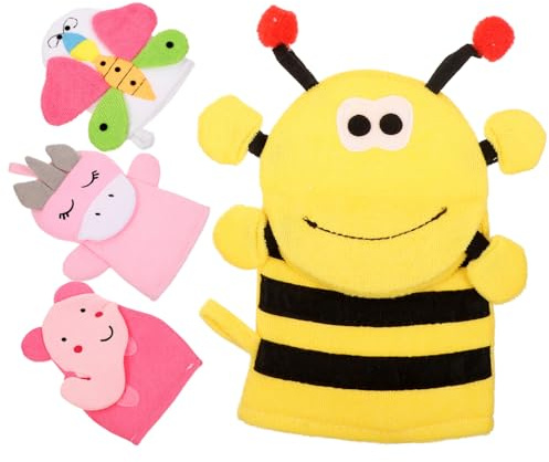 SKISUNO 4 Stück-pack Niedliche Cartoon Kinder Badehandschuhe Peeling Waschhandschuhe Aus Sicherem Material Kompakt Leicht Für Bademassage Und Reisen