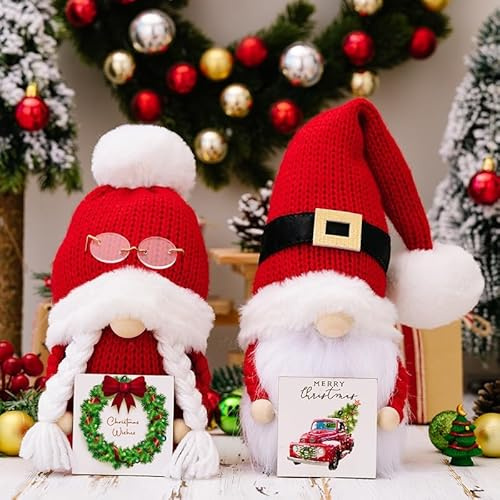 ACAREY Weihnachtsdeko Wichtel, 2 Stück Weihnachten Deko Wichtel Strickmütze mit Bommeln, Weihnachtsdeko Innen Weihnachtsdeko Amerikanisch Wichtel, Weihnachten Wichtel Set für Weihnachts Fenster