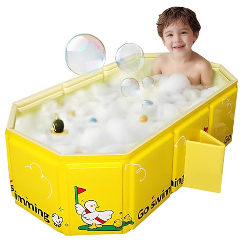 Vaschetta Bagnetto Neonato Pieghevole, Viaggio per Bambini Piccoli, Bagno Integrata per Bambini con Vite di Scarico per Bambini da 0 a 8 Anni, Yellow J-FBA-260104-LV