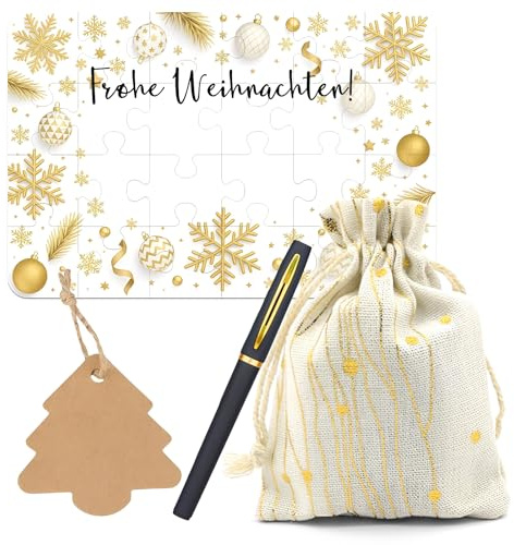Holz Gutschein Puzzle Weihnachten 24-teilig mit Beutel & Stift – Kreative Gutscheinkarte Weihnachten, Wunschgutschein oder Geldgeschenk – Weihnachtsgeschenke & Nikolaus Geschenke für Frauen Männer
