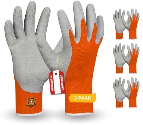 G4P Arctic Grip - Guanti invernali da lavoro con rivestimento in lattice Crinkle, 3 paia di guanti senza cuciture per lavori freddi, impermeabili e oleosi, taglia XL, colore: arancione