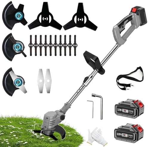 Rasentrimmer mit Akku, 21V Akku Rasentrimmer für Makita Akku | 3-In-1 Akku Freischneider, 2 x 2.0Ah Akkus, Elektro-Trimmer Garten Rasen Unkraut Trimmer für Garten, Hof