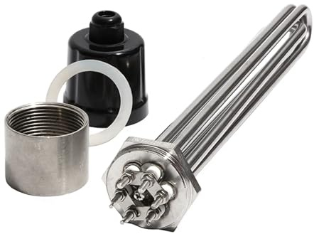 MUAMANC 1 1/2 BSP/DN40 Tubular Immersion Heater With Accessory 220V/380V Heating Element With Grounding Screw For Water/Oil 304SUS(380V,6KW)