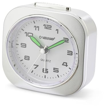 Velamp Sveglia da Comodino, Sveglia Analogica al Quarzo Silenziosa con Luce Senza Ticchettio, Semplice Orologio da Tavolo con funzione Snooze,Adatto per Camere da Letto, scrivanie, viaggi...
