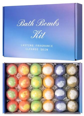 24 Pezzi Sfere da Bagno Effervescenti Artigianali per Donne e Uomini, Set Regalo Bombe da Bagno Naturali e Biologiche per Pulire, Idratare, Rilassare e Ammorbidire la Pelle,1pc