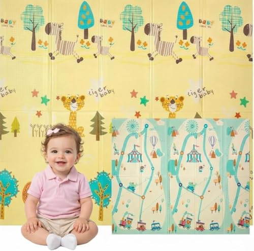 Edibaby, Baby väckarklocka, 180 x 150 cm, tjocklek 1 cm, barndesign, vadderad lekmatta i XPE, vändbar och vikbar, aktivitetsmatta för sovrum (kul | 180 x 150 | 1cm)